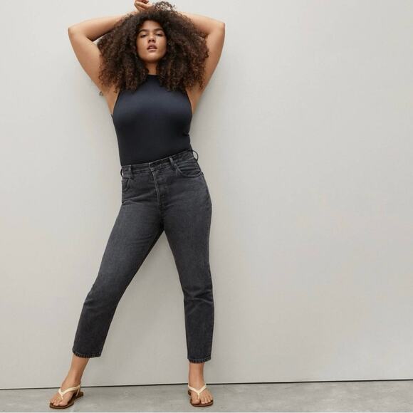 Everlane The 90’s Cheeky Jean Cropped Ankle Raw Hem Frayed Edge Black Gray 27 - Picture 5 of 15